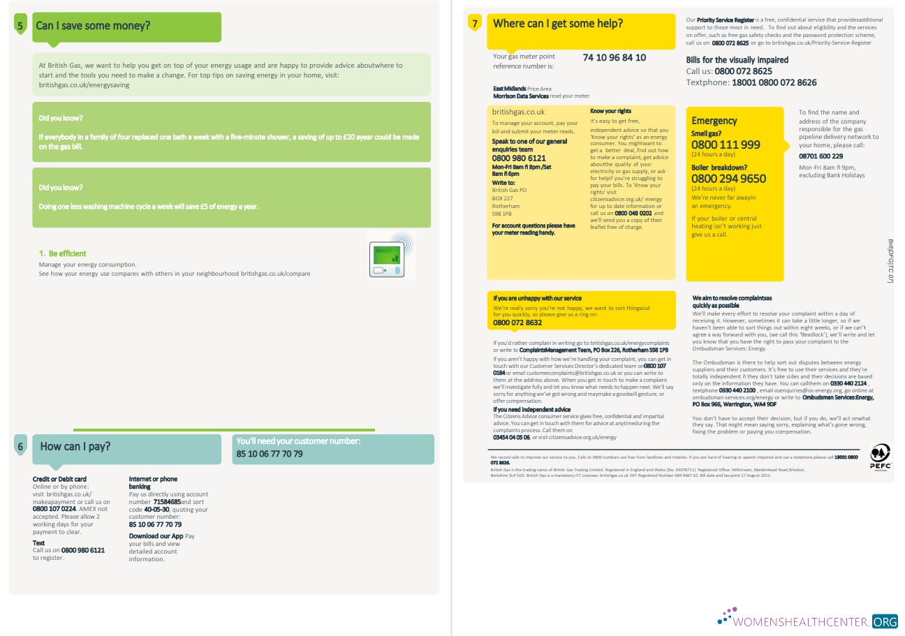 download United Kingdom British Gas utility bill, Word and PDF template, 4 pages 3 4 PDF template